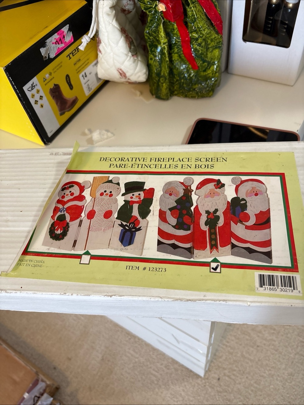 Decorative Wooden Holiday Fireplace Screen Panels - Santa & Snowmen